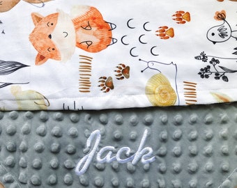 Personalized Minky Baby Blanket, Zoo Animals, Custom Name