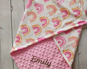 Personalized Baby Blanket Girl Lovey Rainbow Baby Girl Blanket Baby Shower Gift Newborn Blanket Custom Baby Blanket Minky blanket Monogram