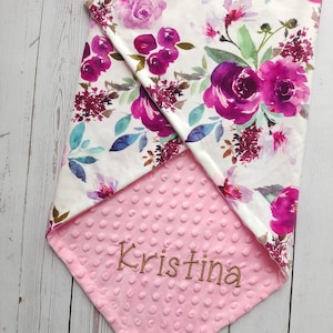 78Personalized Baby Blanket Girl Floral Baby Girl Blanket with Name Monogram Custom Minky Baby Blanket Baby Shower Gift Newborn Girl Blanket
