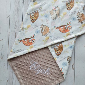 26 Personalized Baby Blanket or Lovey Sloth Monkey baby blanket Baby Boy Blanket Newborn gift Custom baby blanket baby shower gift Newborn
