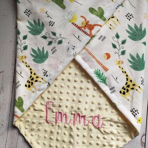 Safari Personalized Baby Blanket Girl Giraffe Baby Boy Blanket Embroidery Name Baby Blanket Baby Shower Gift Child Blanket Newborn Baby Gift