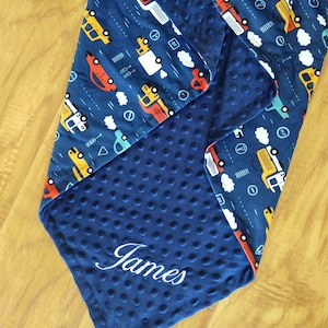 138 Vehicle Baby Blanket Personalized baby Boy blanket Tractor Baby Shower Gift Newborn Boy gift Monogram name Baby Blanket stroller blanket