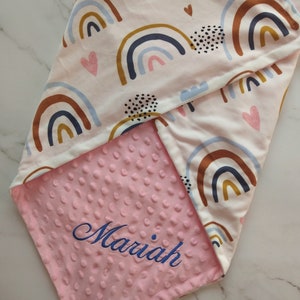 Personalized Baby Girl Blanket, Rainbow Baby Blanket Girl, Baby Shower Gift, Newborn Gift, Custom Baby Blanket, Embroidery minky blanket