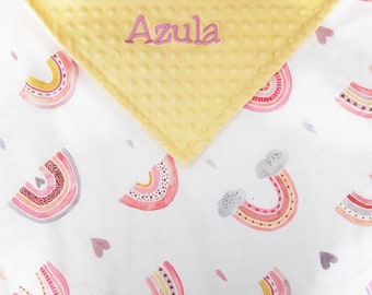 Coperta per bambini personalizzata, Coperta per bambini arcobaleno Bambina, Regalo per il bagnetto, Neonata, Coperta per bambina personalizzata, Coperta minky da ricamo