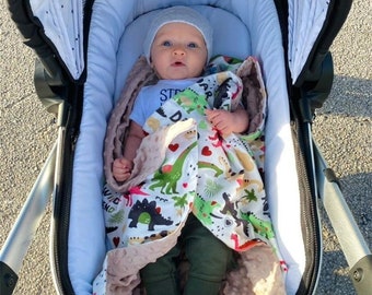 Gepersonaliseerde dinosaurusbabydeken, geborduurd nertsdeken