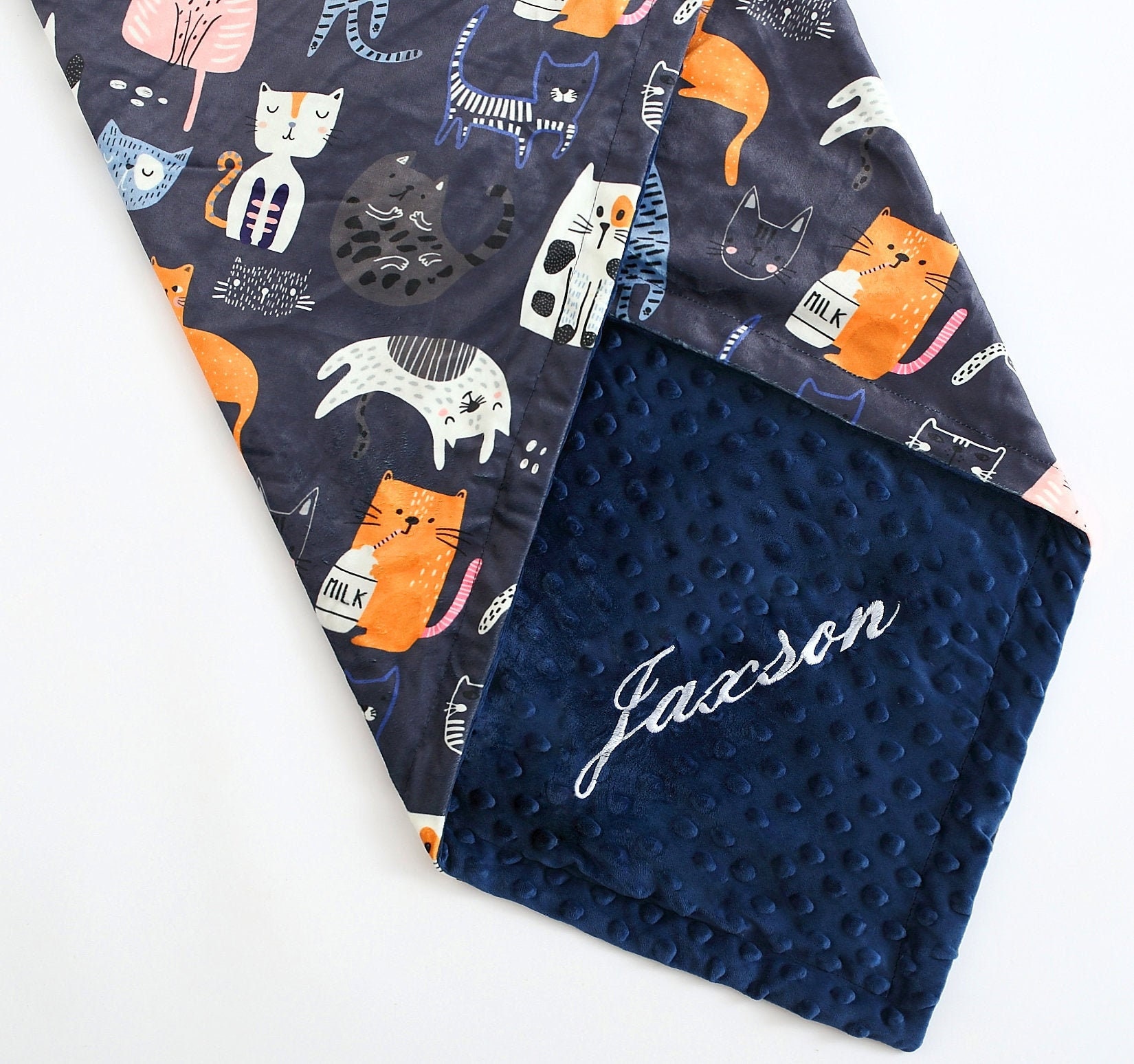 Cat Blanket Pet Blanket Personalized Baby Blanket Navy Kitten Etsy