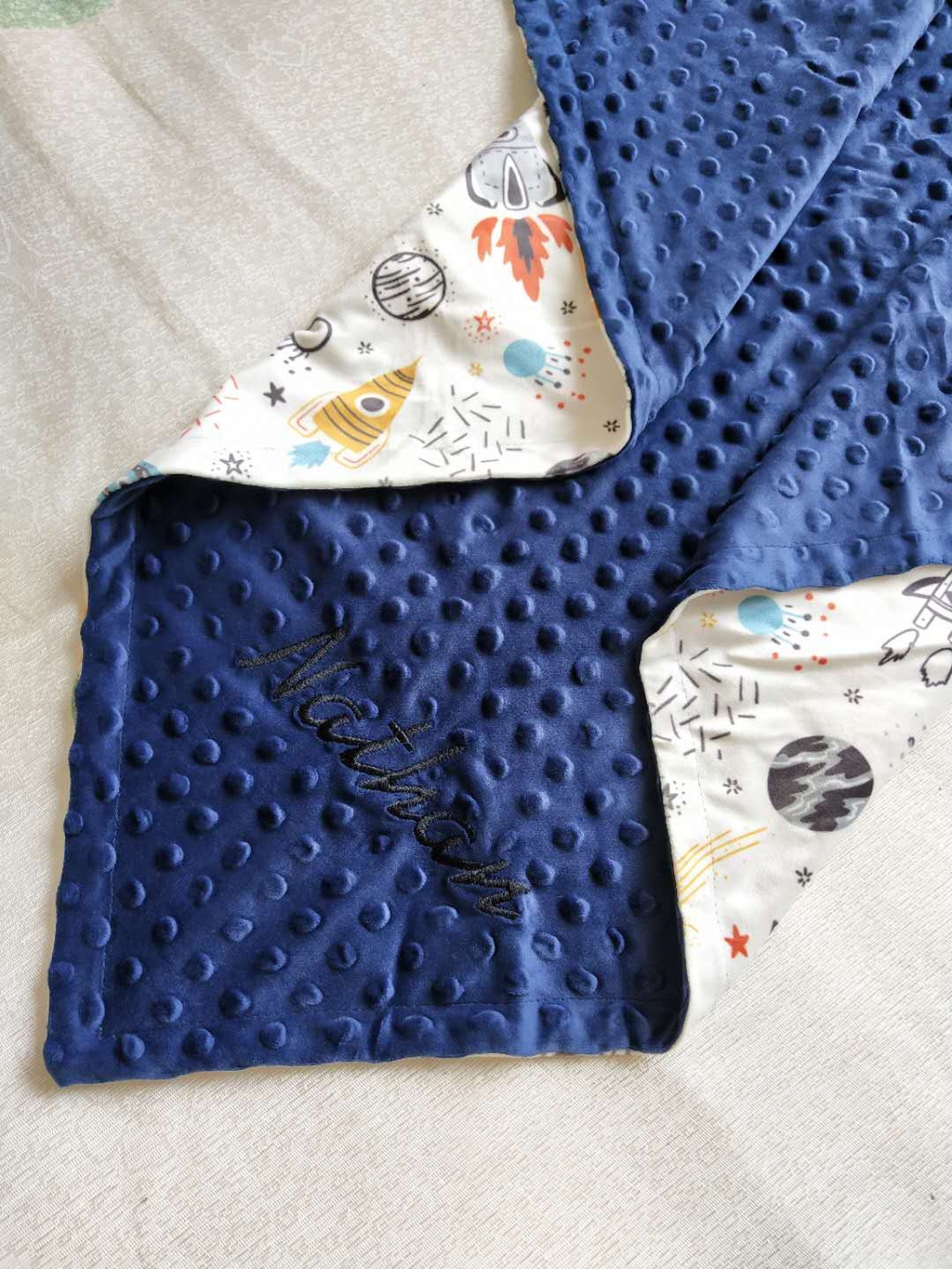 Newborn Blanket Set with Toy- Rocket Print