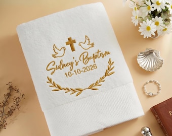 Embroidery Towel Baptism Christening Dedication Gift Church Event Favors Personalized Custom Baby name Towel Religious New Baby Gift S1608