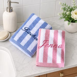 Custom Embroidered Cotton Towel,Custom Stripe Bath Towel With Name ,Bathroom Decor, Monogram Spa Gift  F07