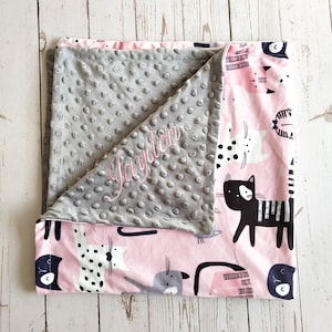 Baby Blanket Girl Personalized Baby Girl Blanket Cat Kitten Blanket Custom Name Cat Blanket Pet blanket Pink Blanket Newborn Girl Gift