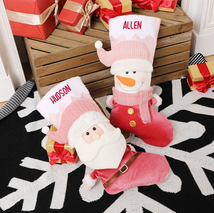 Personalized Christmas Stockings, Embroidered Names for Home Decoration Applique Santa Stockings, Family Christmas Gift, Monogram Stockings