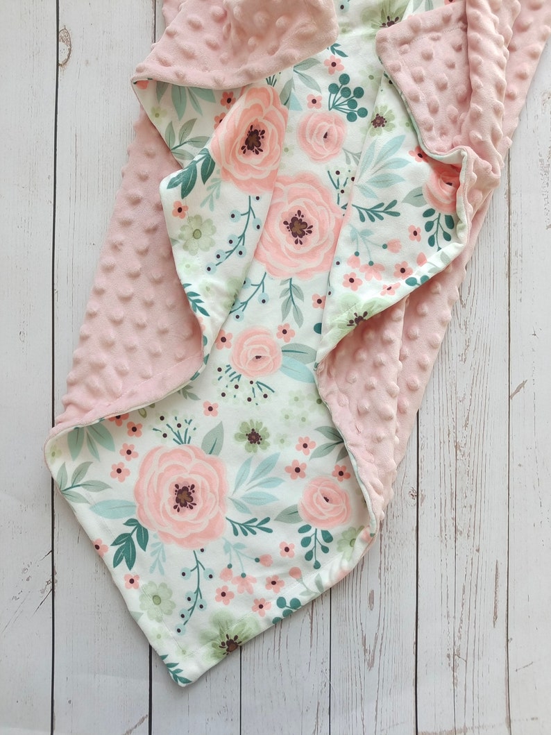 Personalized Baby Blanket Girl Floral Baby Girl Blanket Pink Etsy