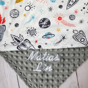 Personalized Baby Blanket Space Rocket Minky Baby Boy Blanket Baby Boy Gift Monogram name Blanket Navy Blue Blanket Newborn Baby Blanket image 3