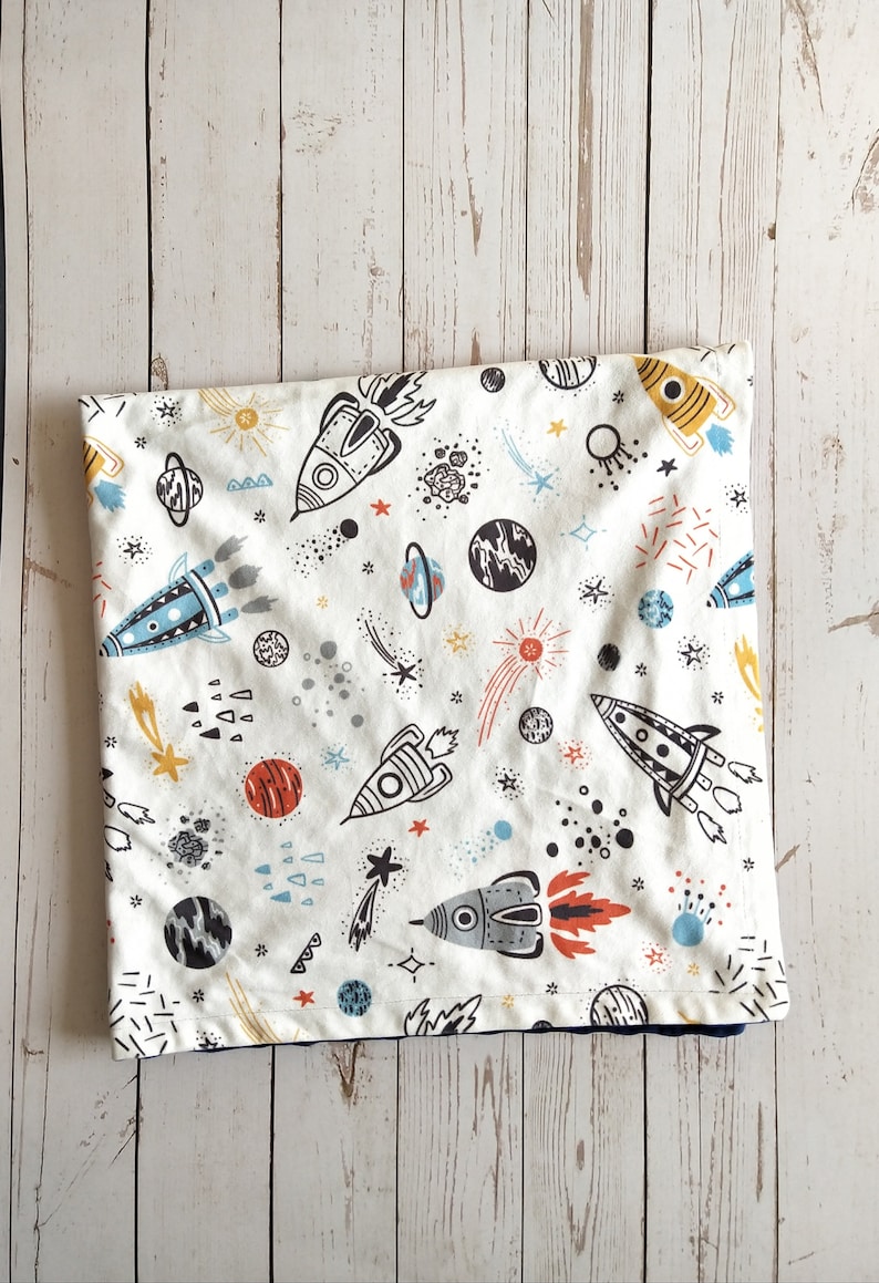 Personalized Baby Blanket Space Rocket Minky Baby Boy Blanket Baby Boy Gift Monogram name Blanket Navy Blue Blanket Newborn Baby Blanket image 5