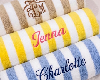 Personalized Embroidered Beach Towel, Custom Cabana Stripe Towels, Pool Towels,Bachelorette Trip Gift S1607