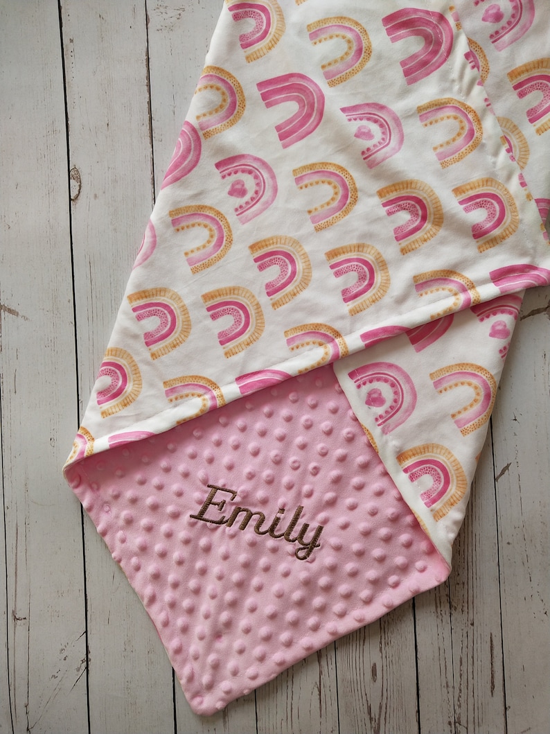 Personalized Baby Girl Blanket Pink Rainbow Baby Blanket Girl Etsy