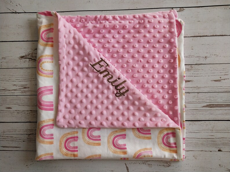 Personalized Baby Girl Blanket Pink Rainbow Baby Blanket Girl Etsy
