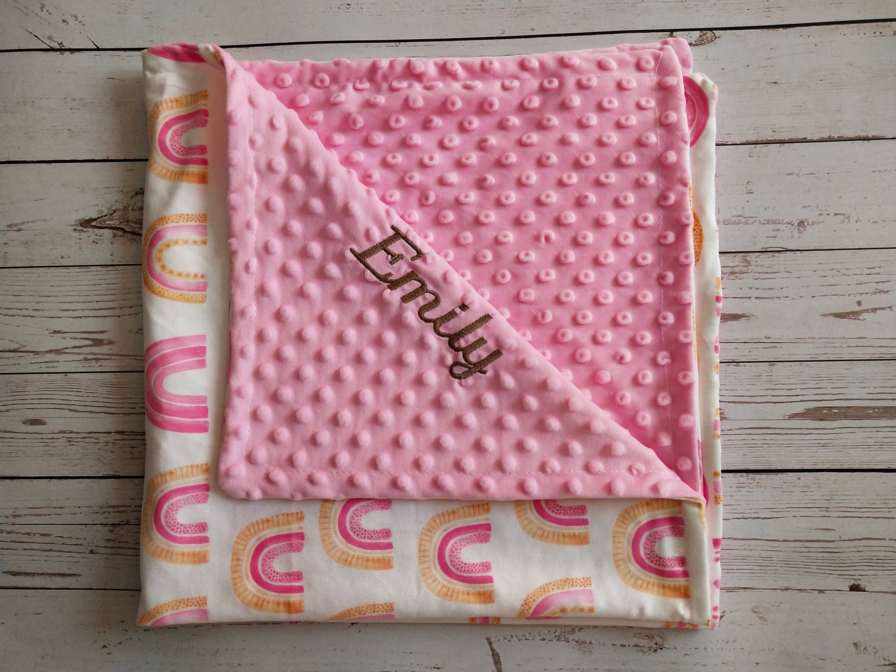 Personalized Baby Girl Blanket Pink Rainbow Baby Blanket Girl Etsy