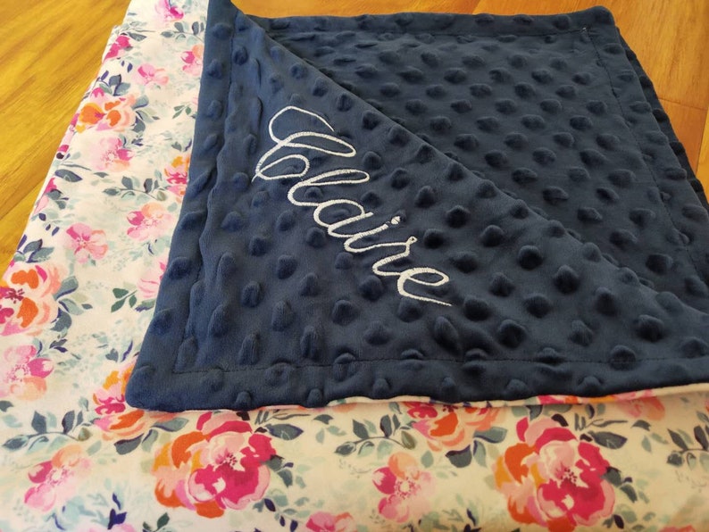 Personalized Baby Blanket Minky Floral Baby Girl Blanket with Name Newborn Girl Monogram Baby Blanket Custom Swaddle Toddler Child Blanket image 4