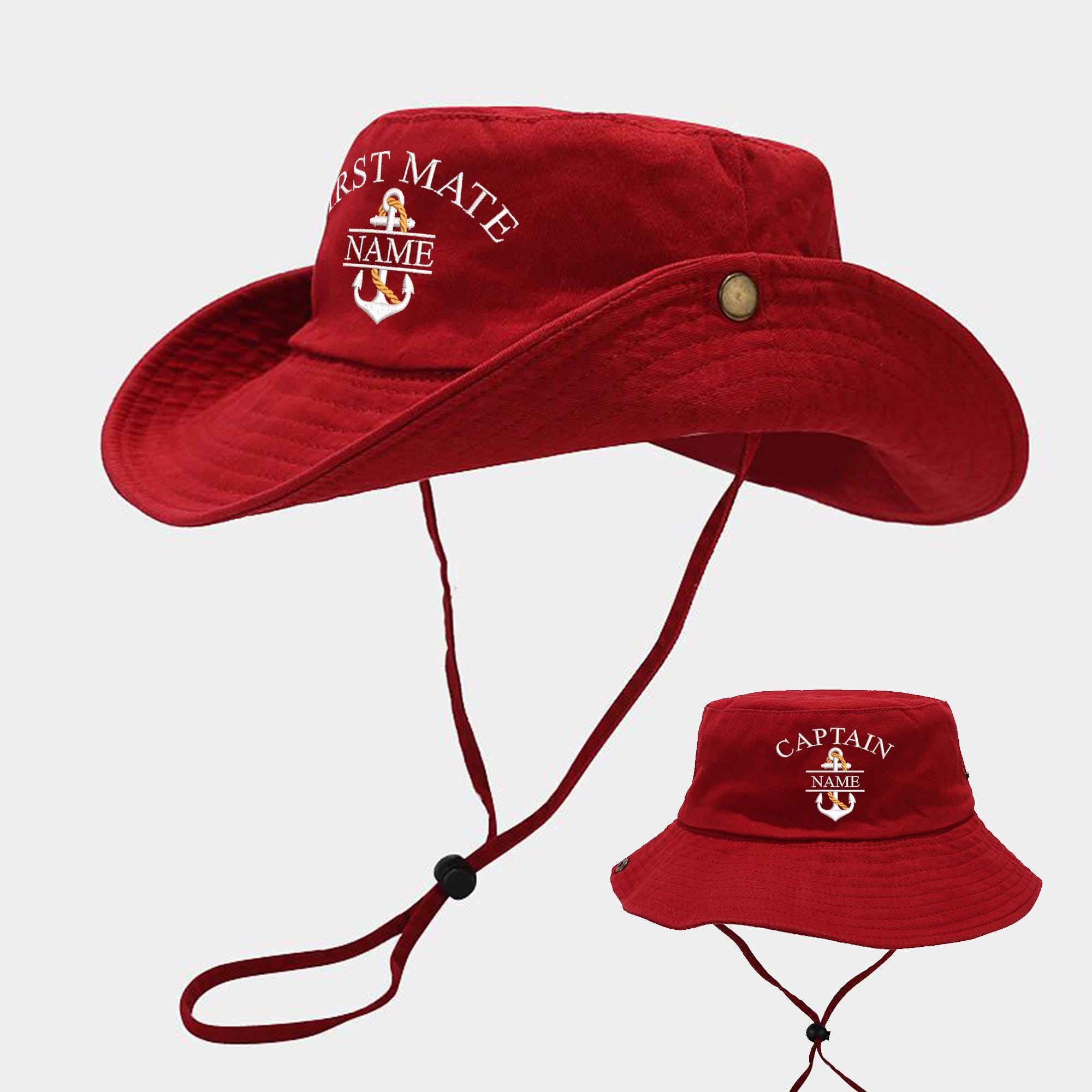 Personalized Name Captain Hat, Custom First Mate Bucket Hat with Embroidery, Unisex Hiking & Boat Crew Anchor Hat, Personalized Outdoor Adventure Hat