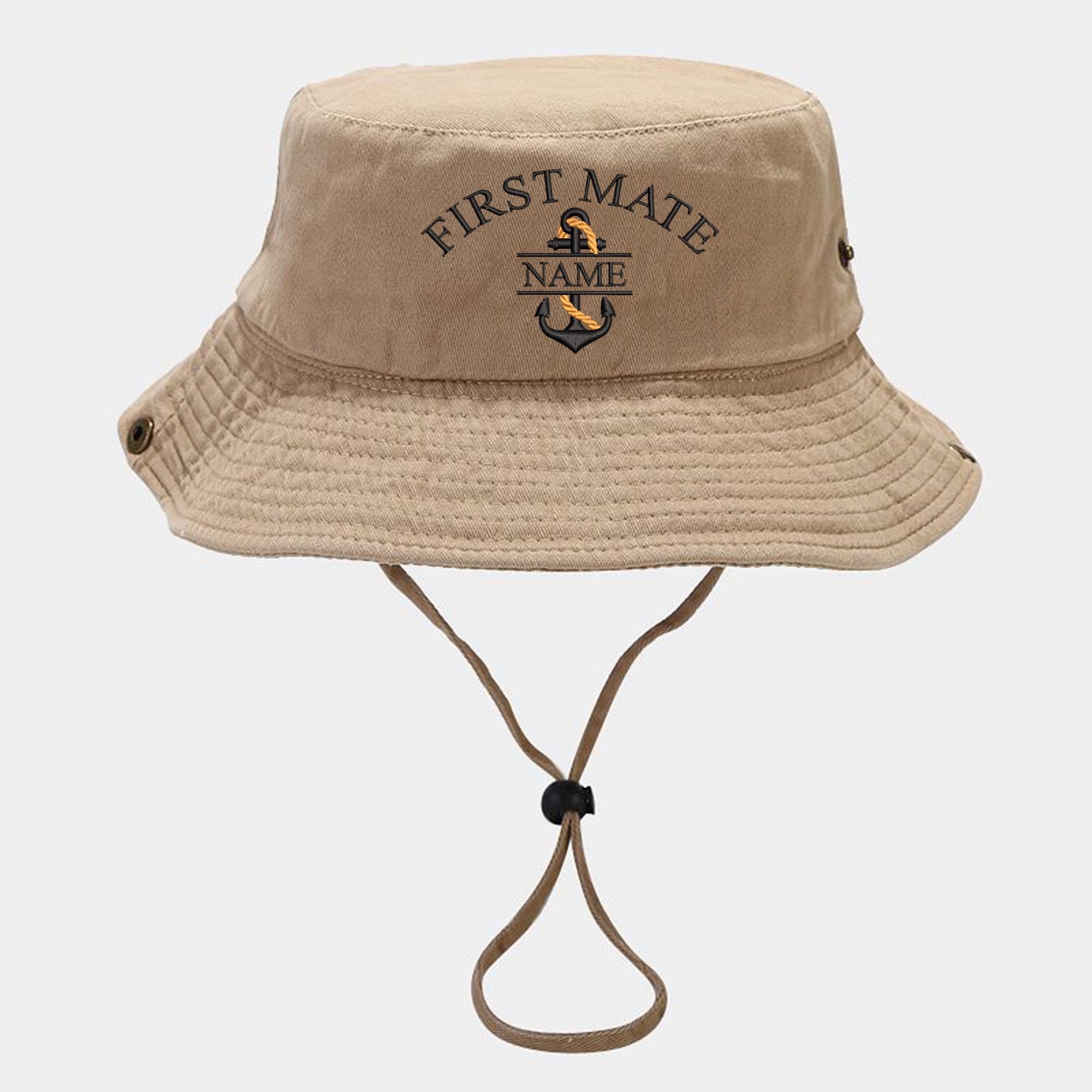 Personalized Name Captain Hat, Custom First Mate Bucket Hat with Embroidery, Unisex Hiking & Boat Crew Anchor Hat, Personalized Outdoor Adventure Hat