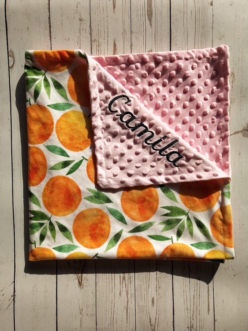 Personalized Baby Blanket Orange Fruit Minky Baby Boy Blanket Etsy