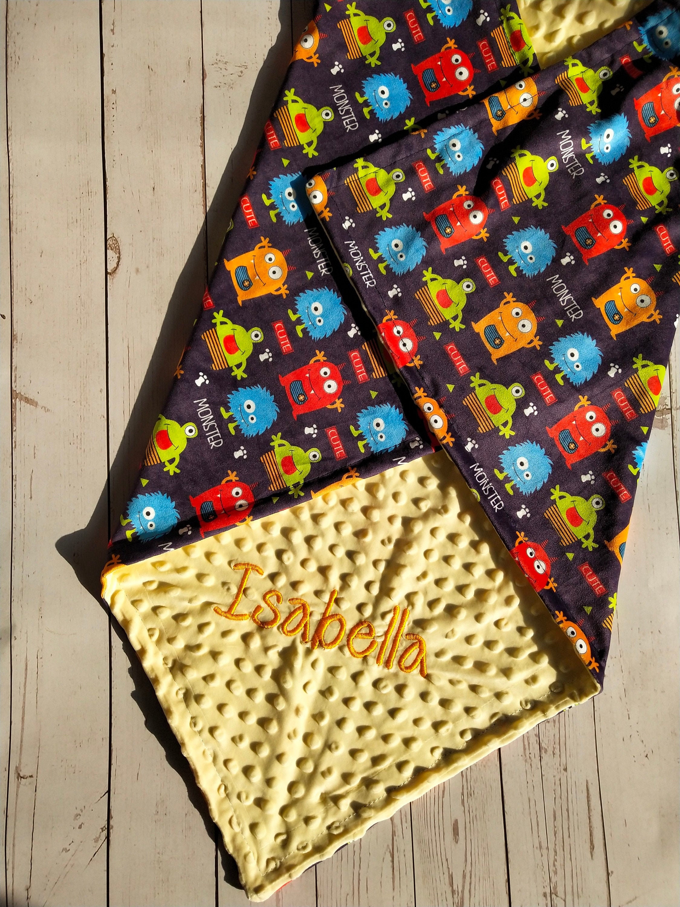 Personalized Baby Blanket Boy Custom Name Monster Baby Blanket Etsy