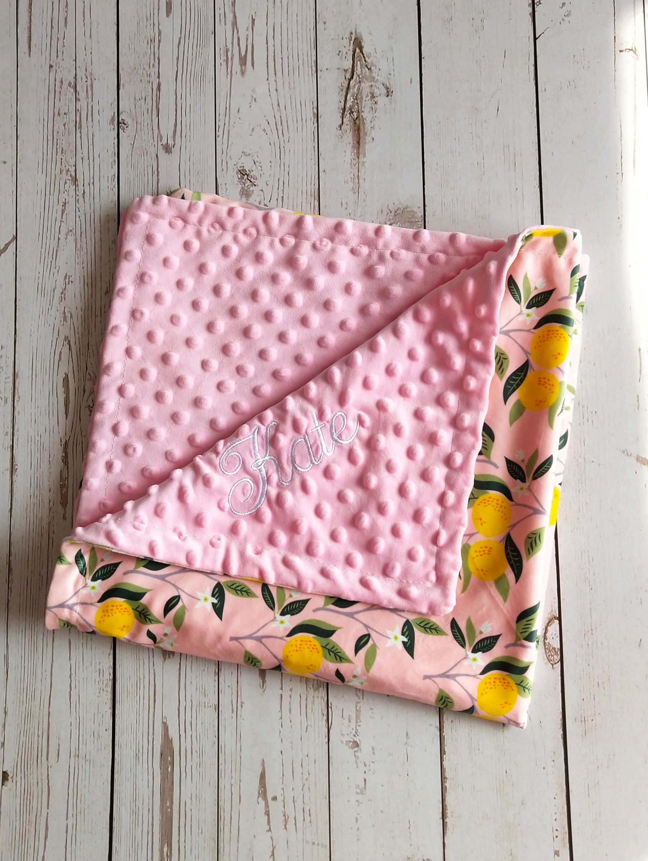Personalized Baby Blanket Girl Lemon Dot Minky baby blanket Etsy