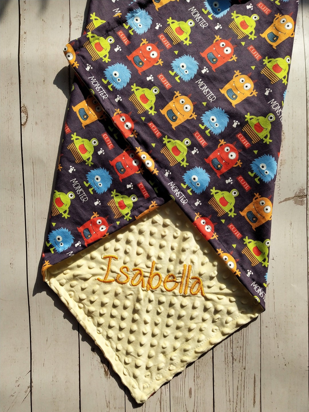 Personalized Baby Blanket Boy Custom Name Monster Baby Blanket Double