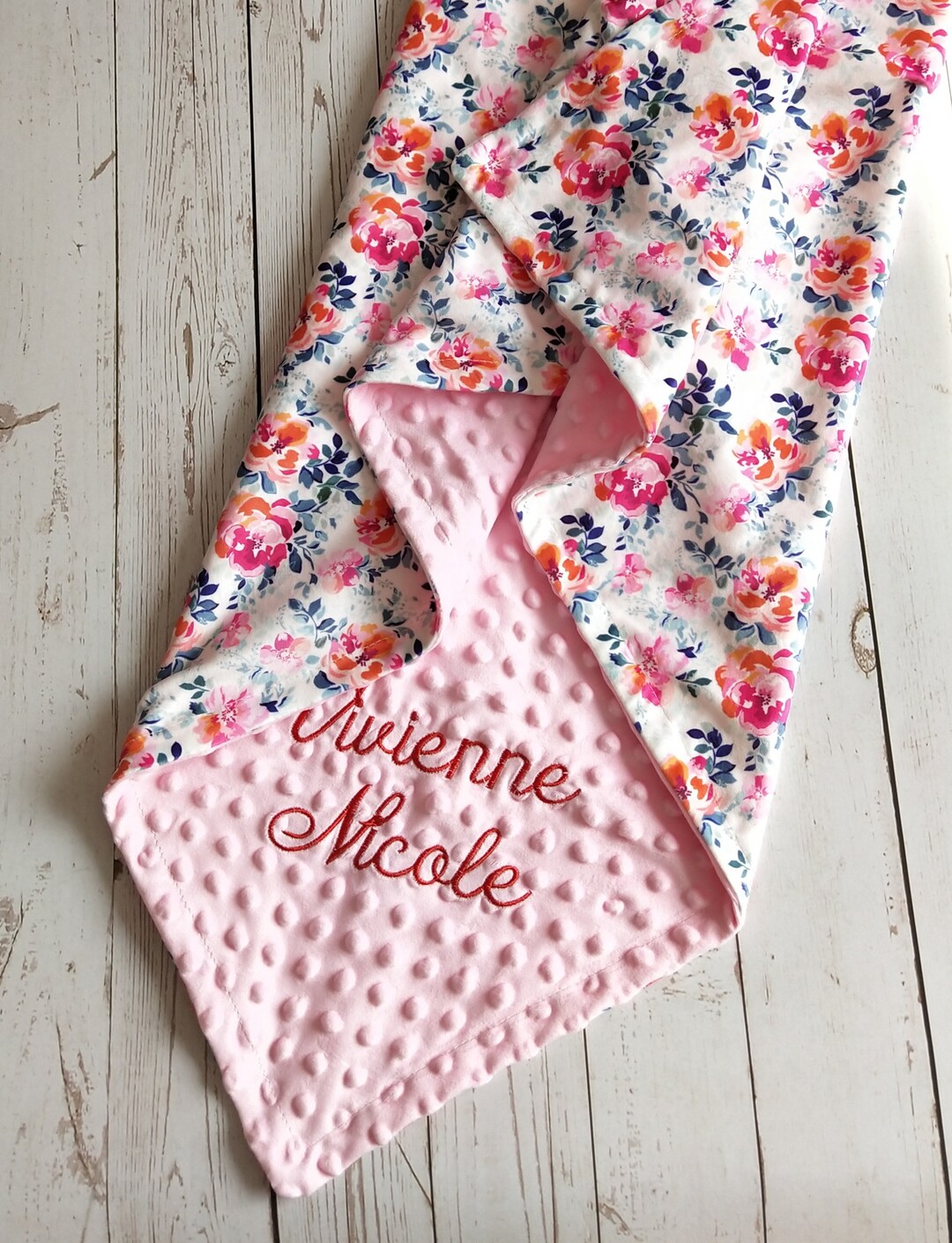 Pink Floral Blanket Baby Blanket Personalized Girl Baby Shower Gift