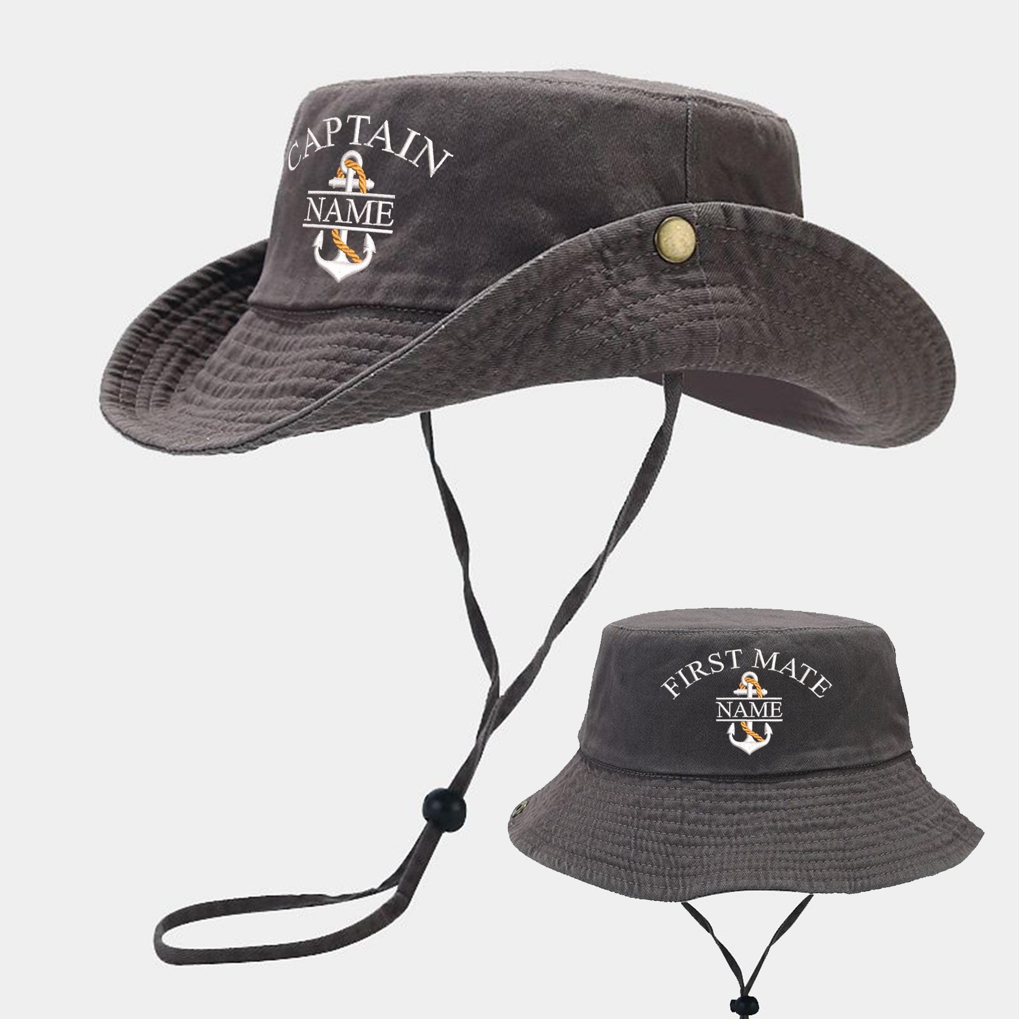 Personalized Name Captain Hat, Custom First Mate Bucket Hat with Embroidery, Unisex Hiking & Boat Crew Anchor Hat, Personalized Outdoor Adventure Hat