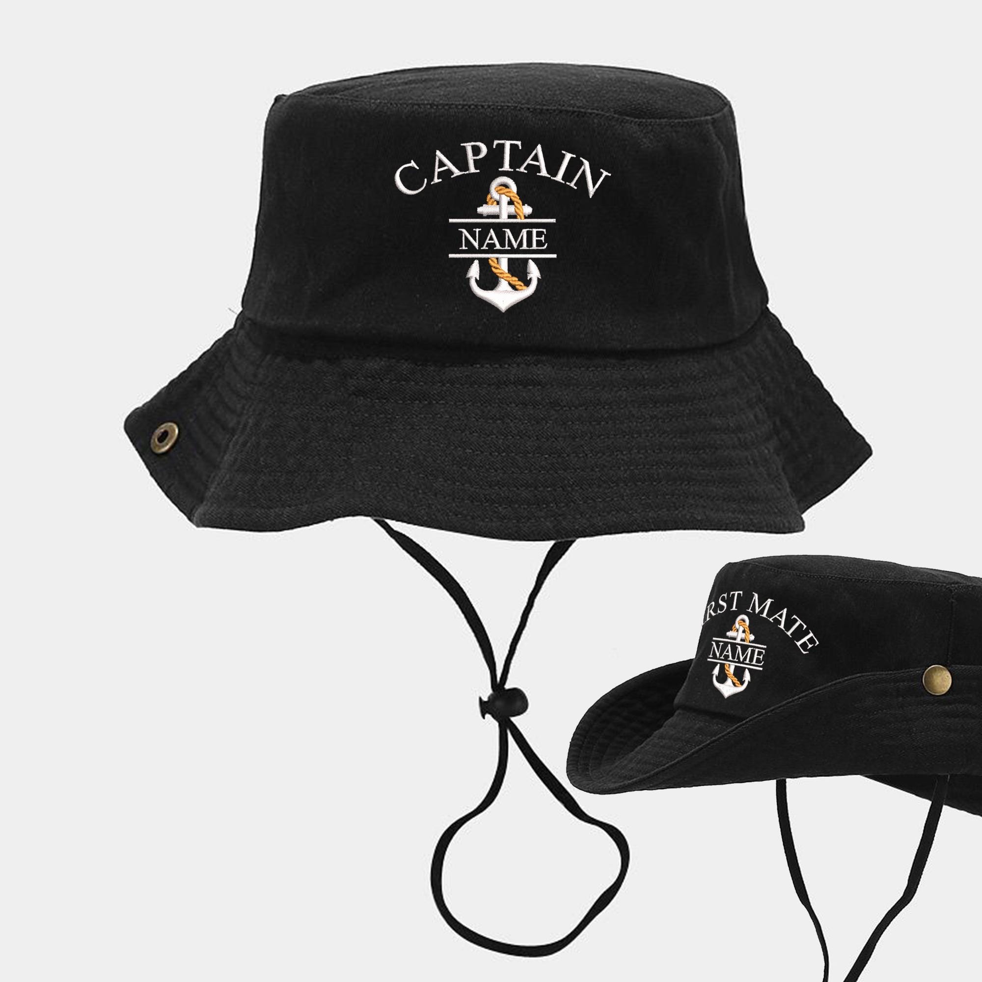 Personalized Name Captain Hat, Custom First Mate Bucket Hat with Embroidery, Unisex Hiking & Boat Crew Anchor Hat, Personalized Outdoor Adventure Hat