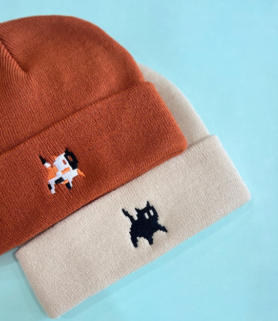 Embroidered Beanies for Cat Lovers, Cute Cat Emojis, Adult Unisex Beanie, Personalized Beanie, Custom Beanie Winter hat 24102407