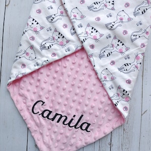 105Personalized Kitten Blanket Cat Blanket Custom Pet Blanket BabyGirl blanket baby shower gift Minky babyblankets Monogram name BabyBlanket