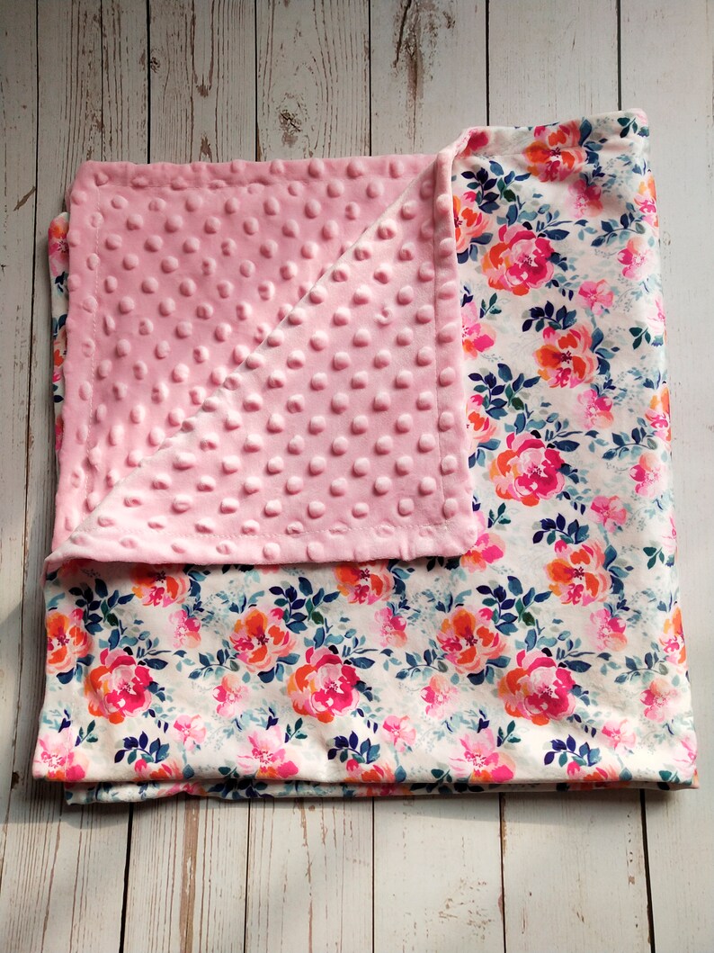 Personalized Baby Blanket Minky Floral Baby Girl Blanket with Name Newborn Girl Monogram Baby Blanket Custom Swaddle Toddler Child Blanket image 5