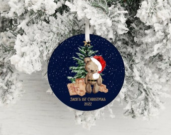 Personalised First Santa Bear Christmas Bauble, Cute Christmas Bauble, Personalised bauble, First Christmas Ornament