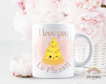 Valentines mug, couples gift. gift for her, lovers gift cheesy mug,  I love you to pizzas