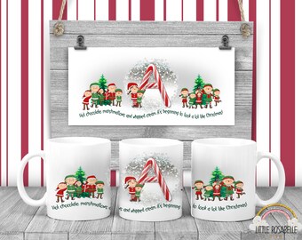 Personalised Christmas mug, stocking Stuffers, Christmas eve mug, candy cane initial, Christmas Eve gift, elves mug, Hot Chocolate mug,