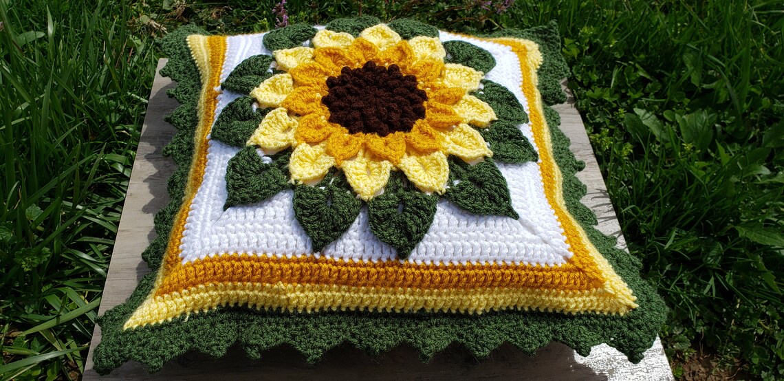 Sunflower Crochet Pillow Etsy