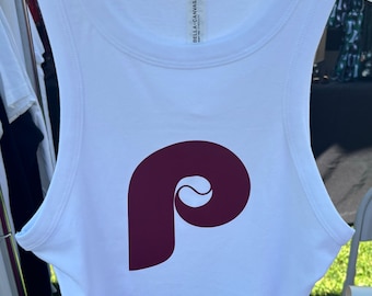 Camiseta de tirantes de los Phillies con espalda cruzada y canalé para mujer