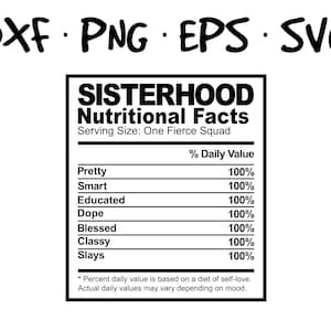 Sisterhood Faits nutritionnels pour l’organisation du club d’équipe sportive Alpha Fraternity Sisterhood Sorority Kappa Cricut Cut File svg png pdf instant