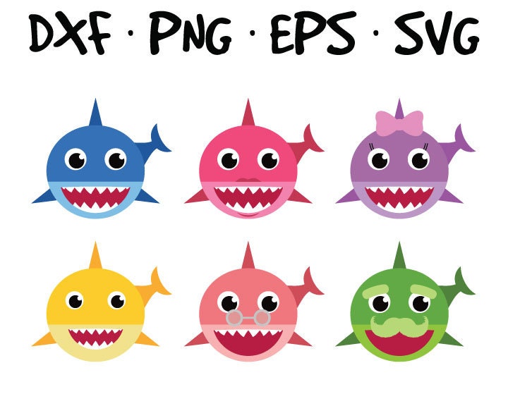Baby shark SVG EPS PNG clip art Daddy Shark Mommy Shark | Etsy