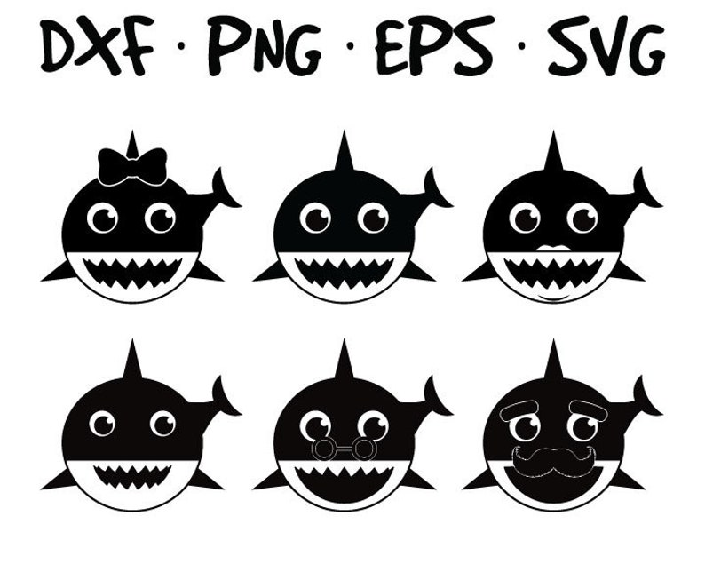 Download Baby shark Black White SVG EPS PNG clip art Daddy Shark ...