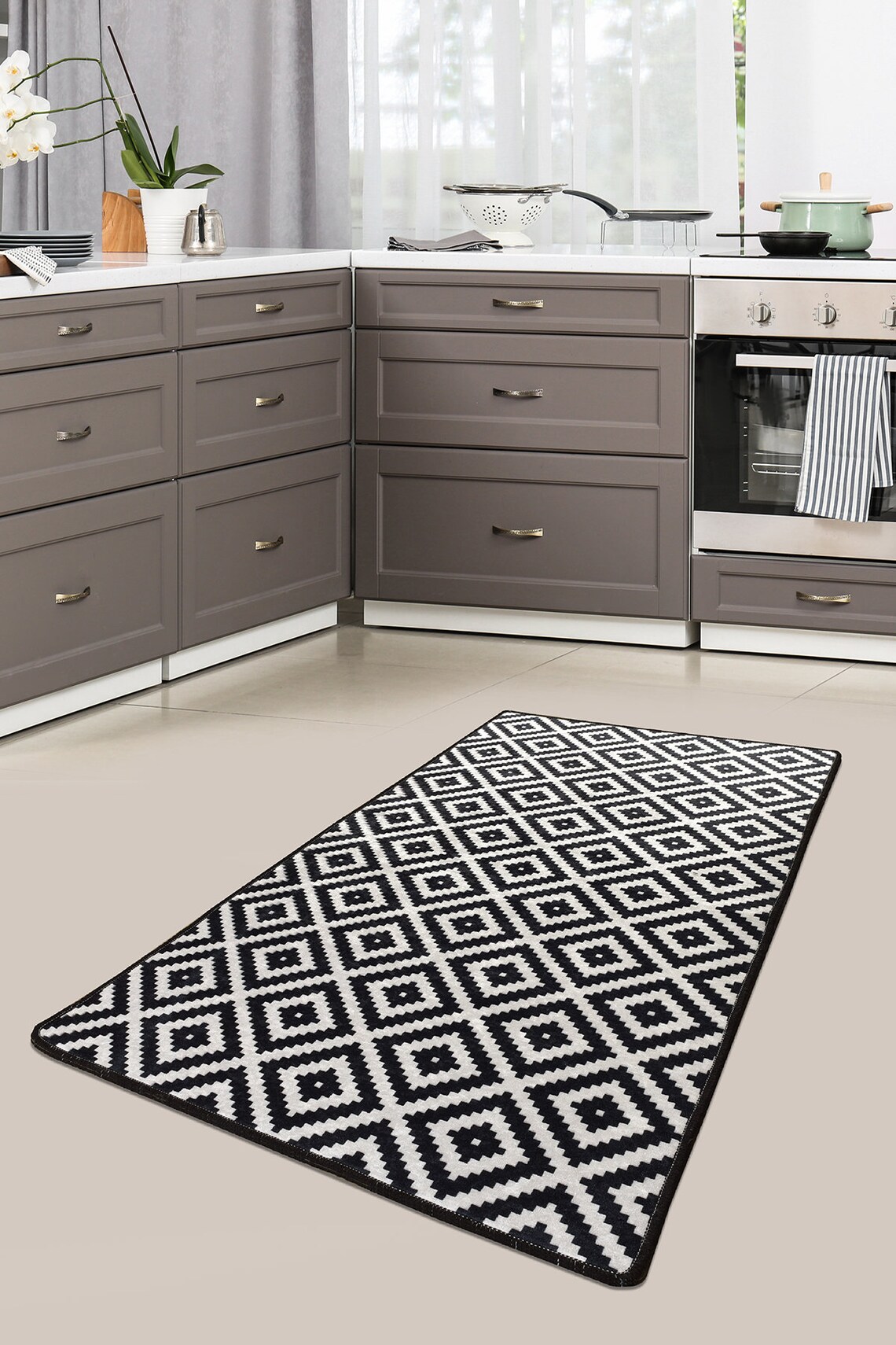 BlackWhite Kitchen Rug Rectangular Area Rug Area Rug Mat Etsy