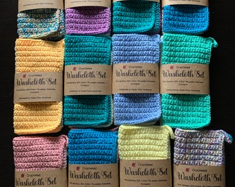 Washcloth Crocheted 2 Pack With Hanging Tabs