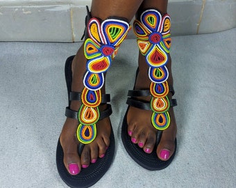 African sandals, African gladiator sandals, Maasai sandals, African sandals women, summer sandals, leather sandals, beaded sandals