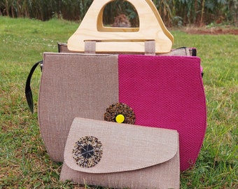 Jute handbag with matching clutch, handbags for women, Jute handbags, unique African handbag, beige handbag, clutch bag