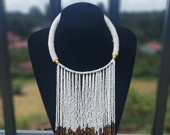 African beaded necklace, wedding necklace, maasai necklace, beaded necklace for women, Kenyan necklace, pendant necklace, white necklace