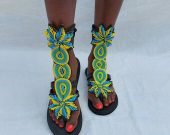 African sandals, Bohemian sandals, Maasai sandals ,gladiator sandals for women, African beaded sandals, gift for her, summer sandals