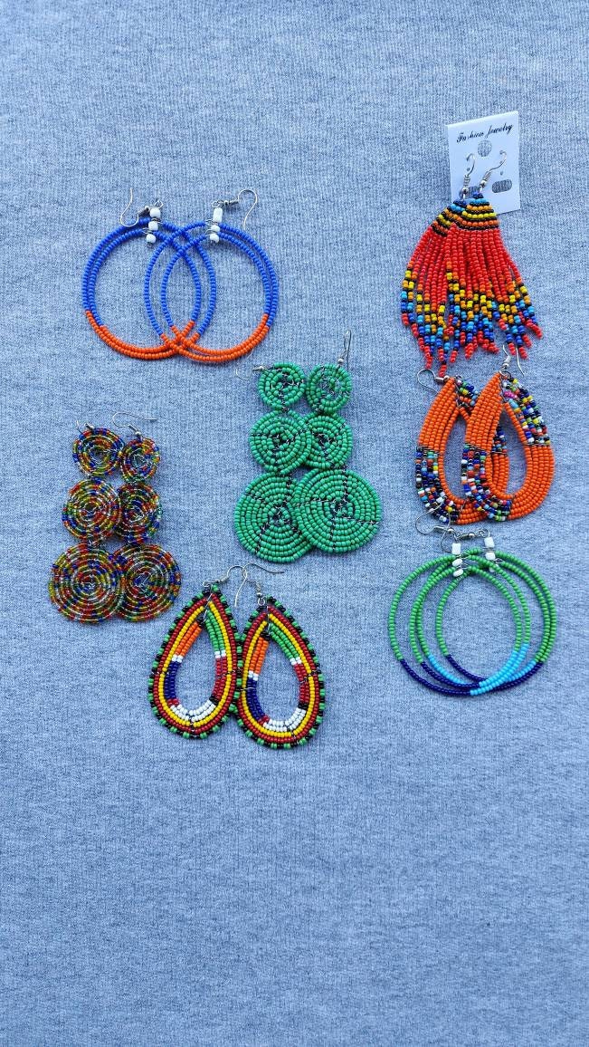7 pairs of earringsAfrican beaded earringswholesale Etsy